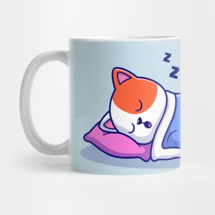 Cute Cat Sleeping With Pillow And Blanket Cartoon Mug